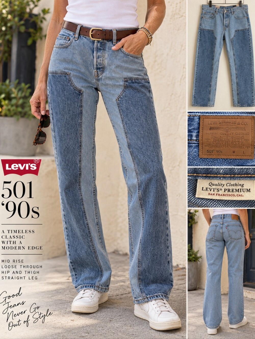Levi’s 501 ’90s Jeans 30x32 NWT Patchwork Two Tone Straight Leg 100% Cotton